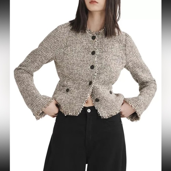 Rag & Bone Black and Cream Carmen Blazer Jacket Cropped Tweed Jacket Size 10 - Picture 1 of 12